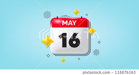 Calendar date of May 3d icon. 16th day of the month icon. Event schedule date. Meeting appointment time. 16th day of May. Calendar month date banner. Day or Monthly page. Vector Calendar date of May 3d icon. 16th day of the month icon. Event schedule date. Meeting appointment time. 16th day of May. Calendar month date banner. Day or Monthly page. Vector 118876163
