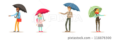 People Character with Umbrella Walk in Rainy Day Vector Set People Character with Umbrella Walk in Rainy Day Vector Set 118876300