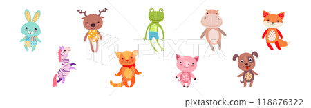 Sewed Stuffed or Fluffy Colorful Toys Vector Set 118876322