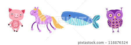 Sewed Stuffed or Fluffy Colorful Toys Vector Set Sewed Stuffed or Fluffy Colorful Toys Vector Set 118876324