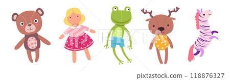 Sewed Stuffed or Fluffy Colorful Toys Vector Set Sewed Stuffed or Fluffy Colorful Toys Vector Set 118876327