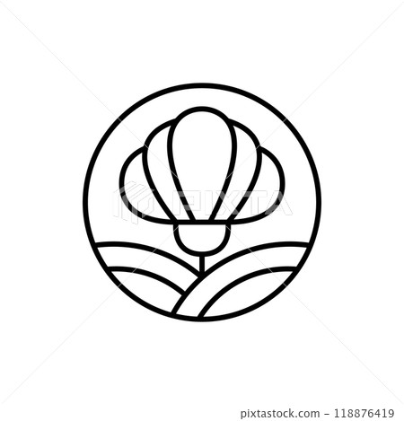 Flower round line logo aesthetics. Emblem plant in circle linear style. Vector abstract badge for design of natural products, flower shop, cosmetics, ecology concepts, health, spa, yoga center 118876419