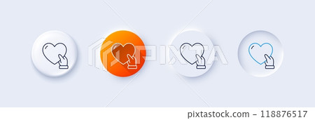 Volunteer care line icon. Neumorphic, Orange gradient, 3d pin buttons. Helping hand sign. Donation symbol. Line icons. Neumorphic buttons with outline signs. Vector Volunteer care line icon. Neumorphic, Orange gradient, 3d pin buttons. Helping hand sign. Donation symbol. Line icons. Neumorphic buttons with outline signs. Vector 118876517