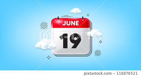 Calendar date of June 3d icon. 19th day of the month icon. Event schedule date. Meeting appointment time. 19th day of June. Calendar month date banner. Day or Monthly page. Vector 118876521