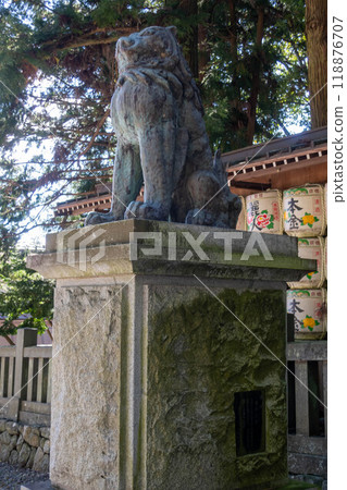 Komainu (guardian lion) on the approach to Suwa Taisha Shrine, Shimosha Harumiya Komainu (guardian lion) on the approach to Suwa Taisha Shrine, Shimosha Harumiya 118876707