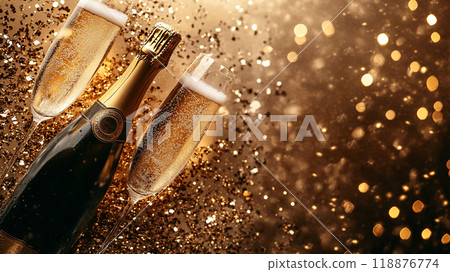 Festive Champagne and Glitter Confetti Setup 118876774