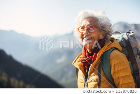 Elderly Woman Enjoying a Mountain Trek 118876826
