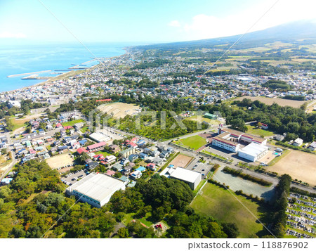 北海道森町本町區秋季街景鳥瞰圖 北海道森町本町區秋季街景鳥瞰圖 118876902