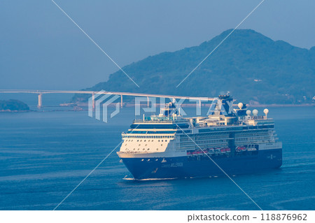 Cruise ship arriving at Nagasaki Port (Celebrity Millennium) from Megami Ohashi Bridge [Nagasaki City] 118876962