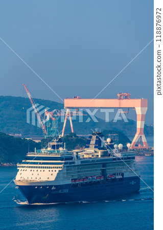 Cruise ship arriving at Nagasaki Port (Celebrity Millennium) from Megami Ohashi Bridge [Nagasaki City] 118876972