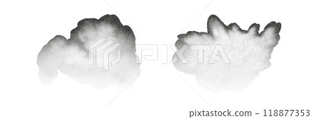 A wave of black dots with a sandy texture. An abstract, grainy background featuring a noisy gradient pattern. 118877353