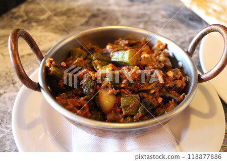 Indian cuisine: Bhindi Masala (stir-fried okra curry) 118877886