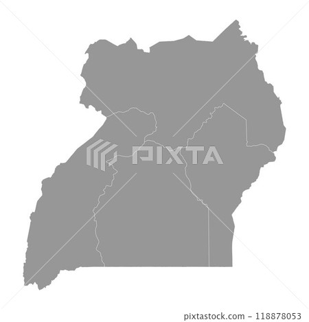 Uganda map with regions. Vector illustration. Uganda map with regions. Vector illustration. 118878053
