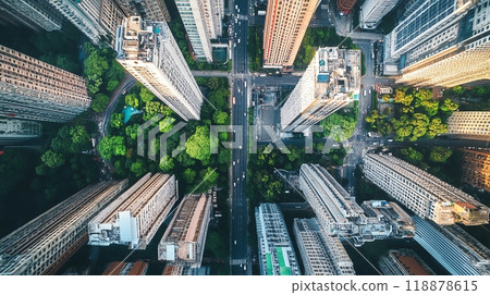 City skyline view with green spaces City skyline view with green spaces 118878615