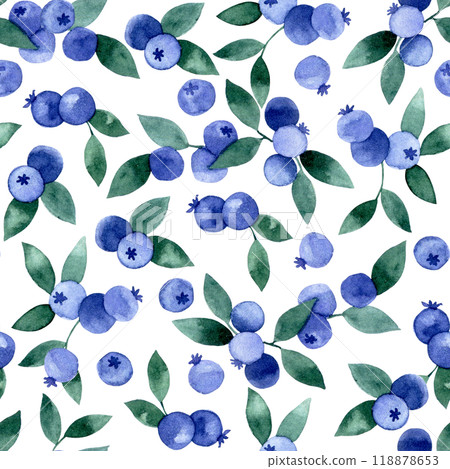 watercolor seamless pattern with blueberries. illustration in simple style, wild berry leaves and berries 118878653