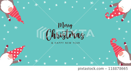 christmas greeting card with cute christmas dwarf in winter vector illustration christmas greeting card with cute christmas dwarf in winter vector illustration 118878665