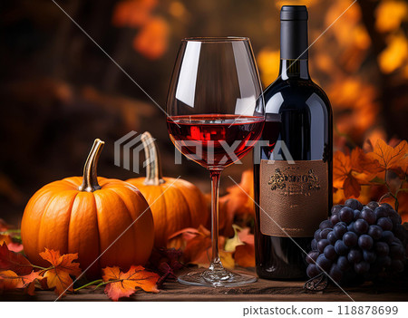 Halloween pumpkin and wine 118878699