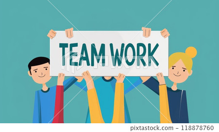 people hold teamwork sign illustration 118878760