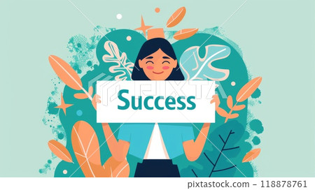 business woman with success sign minimalistic illustration business woman with success sign minimalistic illustration 118878761