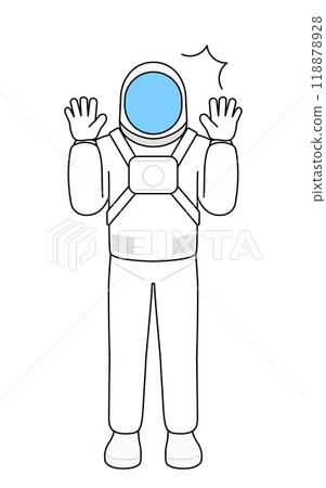 Astronaut raising his hand in surprise Astronaut raising his hand in surprise 118878928