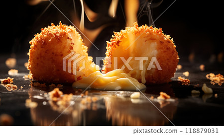Ready-made arancini served lakshari style in the kitchen 118879031