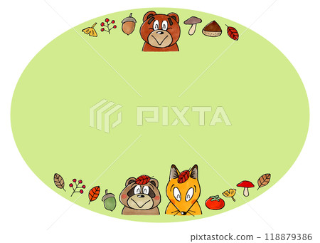 熊、貉、狐狸和秋季植物複製空間（綠色） 118879386