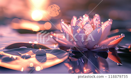 lotus flower as the central focus. A Pink Lotus in Morning Dew lotus flower as the central focus. A Pink Lotus in Morning Dew 118879735