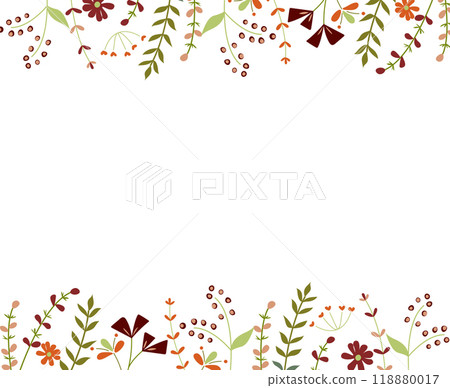 Banner with spring flowers. Flat Flowers. Horizontal banner or floral background decorated with gorgeous colorful blooming flowers and border. 118880017