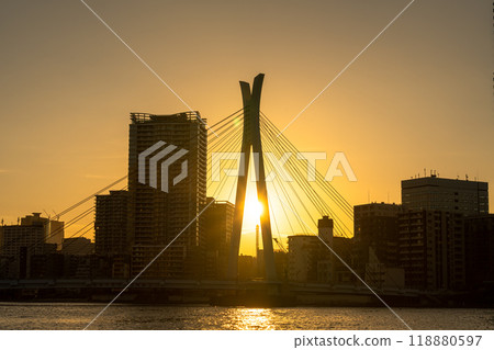 Bridge stained in the sunset Bridge stained in the sunset 118880597