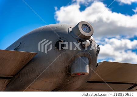 Blue sky and rear of attack aircraft, fighter, A-10 Thunderbolt Blue sky and rear of attack aircraft, fighter, A-10 Thunderbolt 118880635