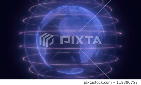 A digital representation of blue Earth with glowing lines encircling the planet, highlighting global connectivity and technology A digital representation of blue Earth with glowing lines encircling the planet, highlighting global connectivity and technology 118880752