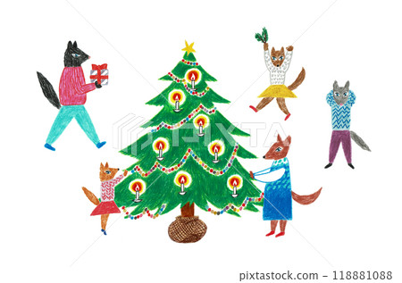 Hand-drawn illustration: Family Christmas Hand-drawn illustration: Family Christmas 118881088