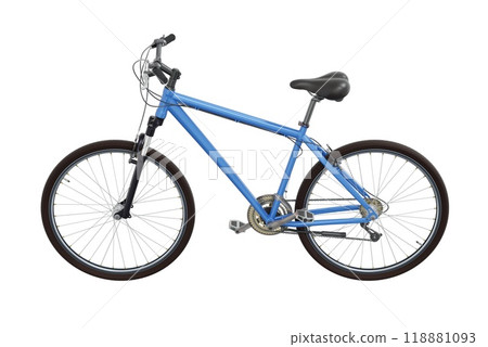 Blue bicycle, side view isolated on white background, 3D illustration Blue bicycle, side view isolated on white background, 3D illustration 118881093