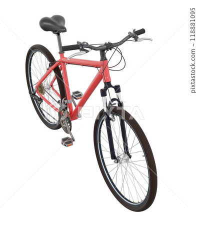 Red bicycle, side top view isolated on white background, 3D illustration Red bicycle, side top view isolated on white background, 3D illustration 118881095