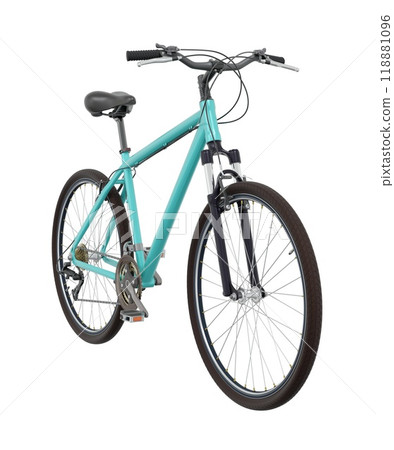 Blue teal bicycle, front side view isolated on white background, 3D illustration 118881096