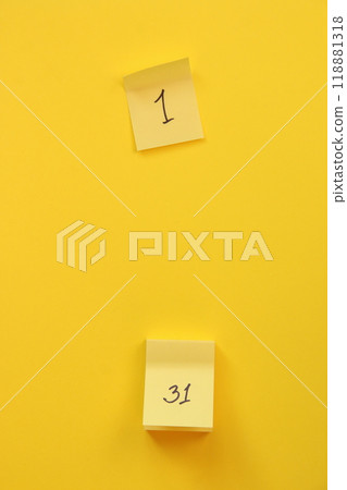 Calendar page with date on a yellow background. Calendar page with date on a yellow background. 118881318