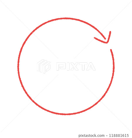 Hand drawn rotating circular thin line red arrow - simple cycle or loop image 118881615