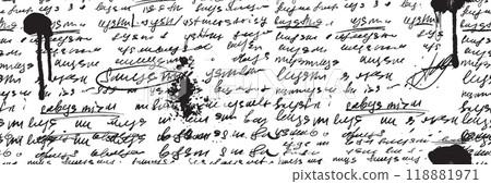 Seamless handwriting text vector vintage letter texture, paper poetry ink background black blot note 118881971