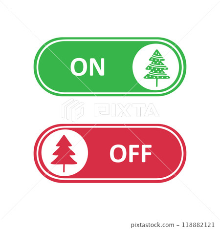 on and off button with christmas tree vector illustration 118882121