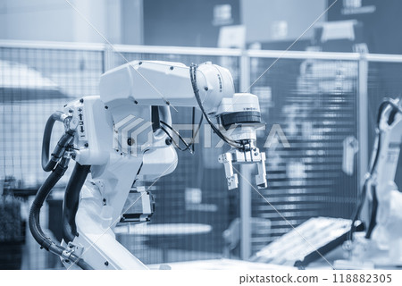 The high technology material handling process by robotic system in the light blue scene. 118882305