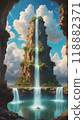 Fantastic landscape of a tall waterfall 118882371