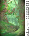 Mysterious green forest background illustration like a fantasy world 118882431