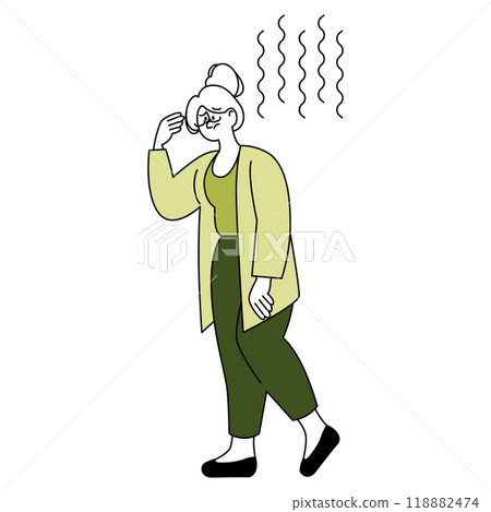Experienced businesswoman with a thoughtful expression on a break, vector illustration. 118882474
