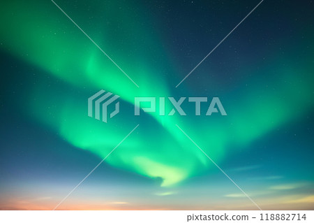 Aurora borealis in night winter sky 118882714
