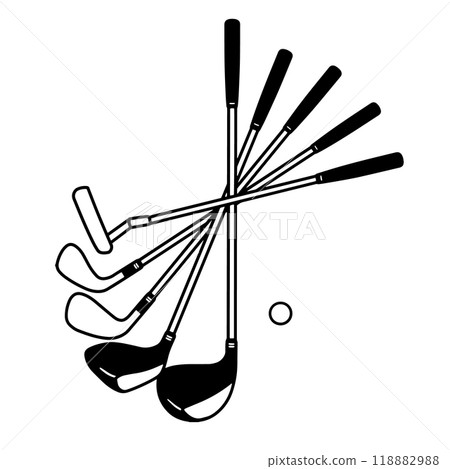 高爾夫 5 高爾夫球桿設定單色圖示插圖 高爾夫 5 高爾夫球桿設定單色圖示插圖 118882988
