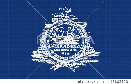 Flag of the city of Charleston, South Carolina, USA, on a background of fabric texture. Conceptual collage Flag of the city of Charleston, South Carolina, USA, on a background of fabric texture. Conceptual collage 118883110