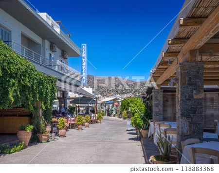 Restaurant street in a Greek resort during the quiet afternoon (Elounda, Crete) 118883368