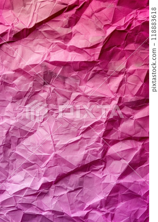 Crumpled pink paper texture with varying shades and deep folds. Abstract background. Generative AI 118883618