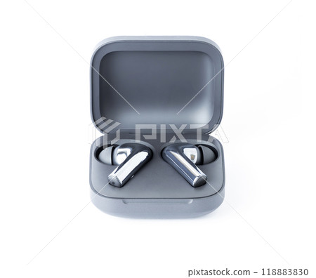 opened brandless wireless earbud charging case. High quality photo 118883830