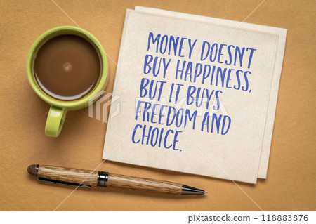 Money doesn't buy happiness, but it buys freedom and choice, the nuanced role that money plays in our lives. Money doesn't buy happiness, but it buys freedom and choice, the nuanced role that money plays in our lives. 118883876
